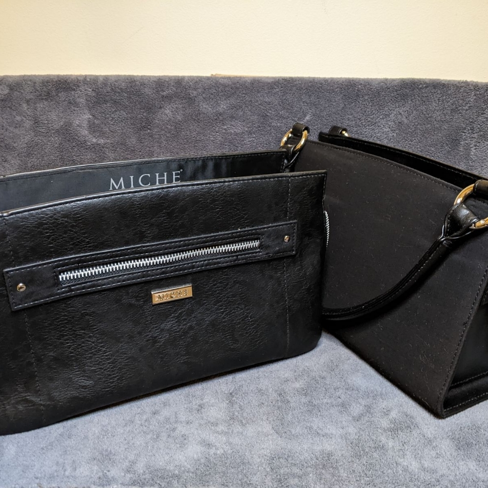 Miche Alana Classic Miche Retired Black Faux Leather Handbag Zippered Accents